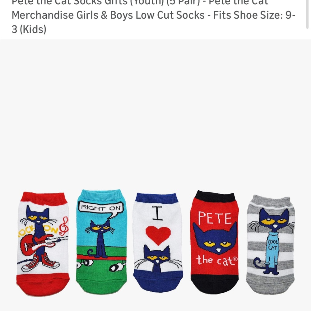 Pete the Cat Kids' Socks Set - Red, Green, Blue, Black, Gray